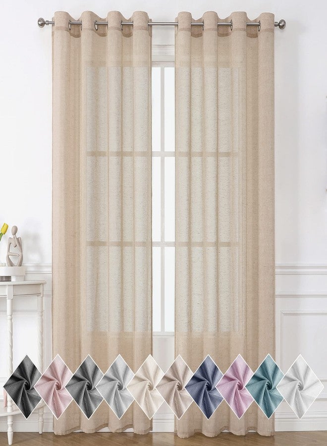 MISS SELECTEX Miss SELETEX Semi-Sheer Curtains Natural Linen Blended Curtains 2 Panels,Privacy Added Premium Soft Rich Cotton Linen Material Drapes for Bedroom/Living Room/Sliding Door, 52x63-Inch-Caramel - Image 1